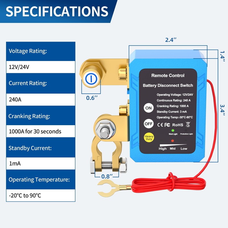 RVBOATPAT Kill Switch 12V 240A Remote Battery Disconnect Switch Automatic