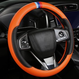 Cxtiy Leather Steering Wheel Cover for Women, Non-Slip Car Wheel Cover Wrap Breathable Microfiber Leather Universal Fit for Most Cars (Orange)