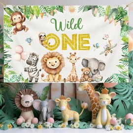 Wild One Backdrop Lion Giraffe ZebraElephant Boy Girl Party Decorations