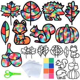 BOOMTOP 12 Autumn Craft Window Pictures Autumn Craft Set Colourful Window Stickers Autumn Decoration Autumn Leaves Pumpkin Hedgehog Window Decoration DIY Autumn Wreaths Thanksgiving Thanksgiving