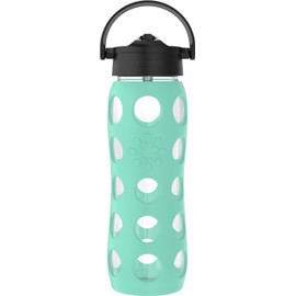 Lifefactory 22-Ounce Glass Water Bottle with Pivot Straw Cap and Protective Silicone Sleeve, Sea Green