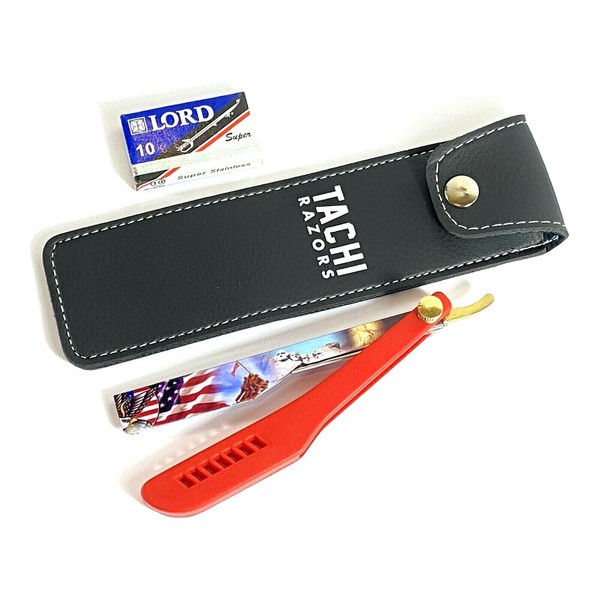 TACHIUSA NAVAJA FOLDING KNIFE STRAIGHT SHAVING RAZOR AMERICAN FLAG SHAVETTE