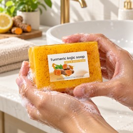 8-Pack Turmeric Lemon Kojic Acid Face & Body Soap Bars for Gentle Cleansing and Makeup Removal, 800 g Total