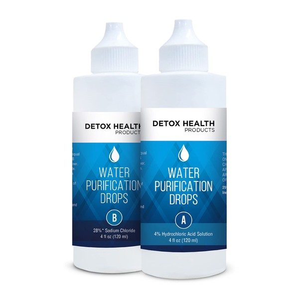 Detox Health Products Water Treatment Drops - Sodium Chlorite and Hydrochloric Acid Set – 2-Part Water Treatment 1:1 Set with HCl Hydrochloric Acid 4-5% and Sodium Solution 28% - No Aftertaste (4)