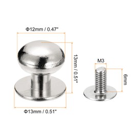 sourcing map 12mm Ball Head Stud Rivets Screw Back, 20Pack Round Head Button Nipple Rivet for DIY Leather Craft Handbag Belt, Silver Tone