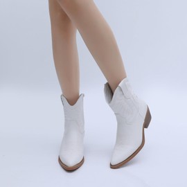 GLOBALWIN White Cowboy Boots for Women Western Charm Fashion Mid Calf Cowgirl Boots with Pointed Toe Size 6.5M