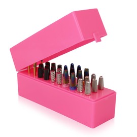 PANA Rectangle Nail Drill Bit Holder Display Organizer Case - Dustproof Carbide Bit Storage Container Box For Manicure Tools Nail Salon - 30 Holes Pink (Drill Bits Not Included)