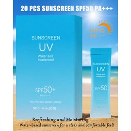 20 Pack Sunscreen SPF50+,Moisturizing Travel Size Sunblock Lightweight &Water-Resistant, 4ml Face & Body Mini Sunscreen Lotion Bulk Portable Sun Cream,Perfect for Most of Skin Women Travel & Outdoor-A