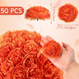 Thiccywoov 50 Pcs Artificial Flowers, 3.2 Inches Silk Rose Head Flowers Fake No Stem for Wedding Bridal Bouquet Home Floral Decor DIY Centerpieces Arrangements Party Tables Decorations (Orange)