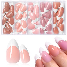 Bellelfin White French Tip Press on Nails Medium Almond Fake Nails, Glossy French Tip Nails Press ons 150pcs Acrylic Nails