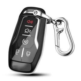 QBUC for Ford Key fob Cover,ABS Plastic Car Key Case Protector with Keychain Compatible with with Ford Fusion F-150 Edge Explorer Mustang Lincoln MKZ MKC 4/5 Buttons Smart Key(Black)