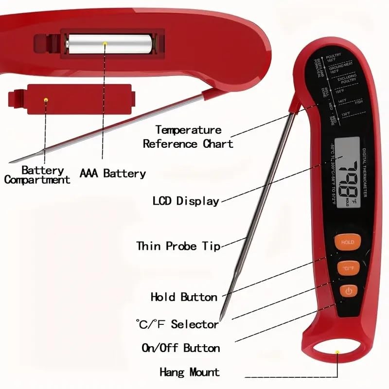 1pc, Meat Thermometers for Grilling, Digital, with Probe, Kitchen Instant