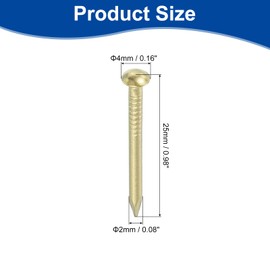 sourcing map 50Pcs Small Hardware Nails, 2D x 1" Brass Round Head Nail Common Finishing Nail for Household Woodworking Picture Hanging DIY Projects, Gold