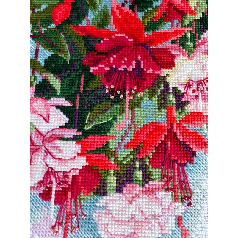 Riolis Stickbildset, Kreuzstich, Motiv Fuchsien, Mittel, Weiß