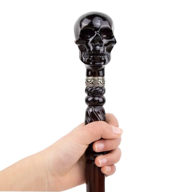 AiO Japan Black Skull Head Wand, Victorian Skull, Black Stick,