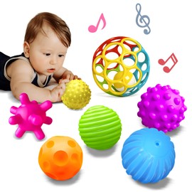 Sensory Balls for Toddlers 1-3, Sensory Baby Toys 6-12 Months, Infant Squeeze Sensory Toys,Baby Rattle Ball, Baby Teething Sensory Montessori Toys Soft Chew Toy with Rattles for Babies
