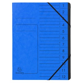 Exacompta - Ref 541202E - Stapled Spine Multipart File - 245 x 320mm in Size, Suitable for Storing A4 Documents - 12 Tabbed Sections - Blue Cover with Reinforced Tabs
