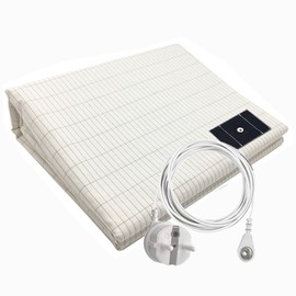RIQINXIN Breathable Grounding Bed Sheet (152 x 203 cm) Grounding Mat with Silver Fibre Organic Cotton with Ground Connecting Cord Soft Sleep Therapy Beige