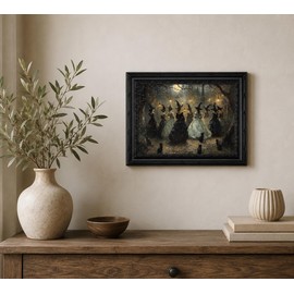 DULASI Framed Witch Wall Art, Moonlit Forest Witch Gathering Painting