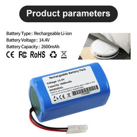14.4V Vacuum Battery Compatible with Xiaomi MI G1, Mop Essential G1 MJSTG1, SKV4136GL, MC-WRC53, RS-RT900866, E12, Panasonic MC-WRC53, Phicomm X3, Puppy R30/R30 Pro/R35 Robot Vacuum Cleaner 2600mAh