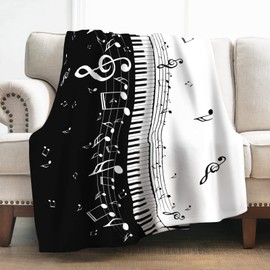 Levens Music Blanket Gifts for Women Girls Men, Abstract Piano Music Note Decoration for Home Bedroom Living Room Chair Sofa, Soft Comfortable Lightweight Throw Blankets Black 50"x60"