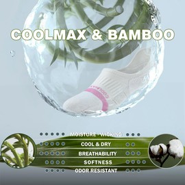 BRISIRA Bamboo Coolmax Trainer Running No Show Socks Women 5 Pack Invisible Anti Blister Breathable Sports Short Ankle Compression Sock for Golf Gym Cycling Tennis with Cushion & Moisture Wicking