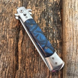 ky knives Automatic Push Button Folding Comb Switchblade Knife Looking Brush Blue Pearl