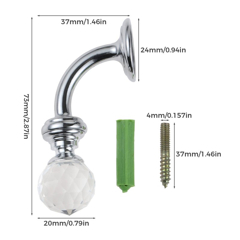 5pcs Bright Chrome Transparent Round Crystal Wall Coat Hat Hook