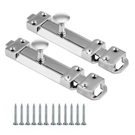 Pack of 2 Polished Chrome Sliding Door Lock | Door Bolts for Internal Doors 100mm | Perfect Slide Bolt Lock for Bathroom | Flat Slide Safety Door Bolt with Screws | Sliding Door Latch (Chrome, 100mm)