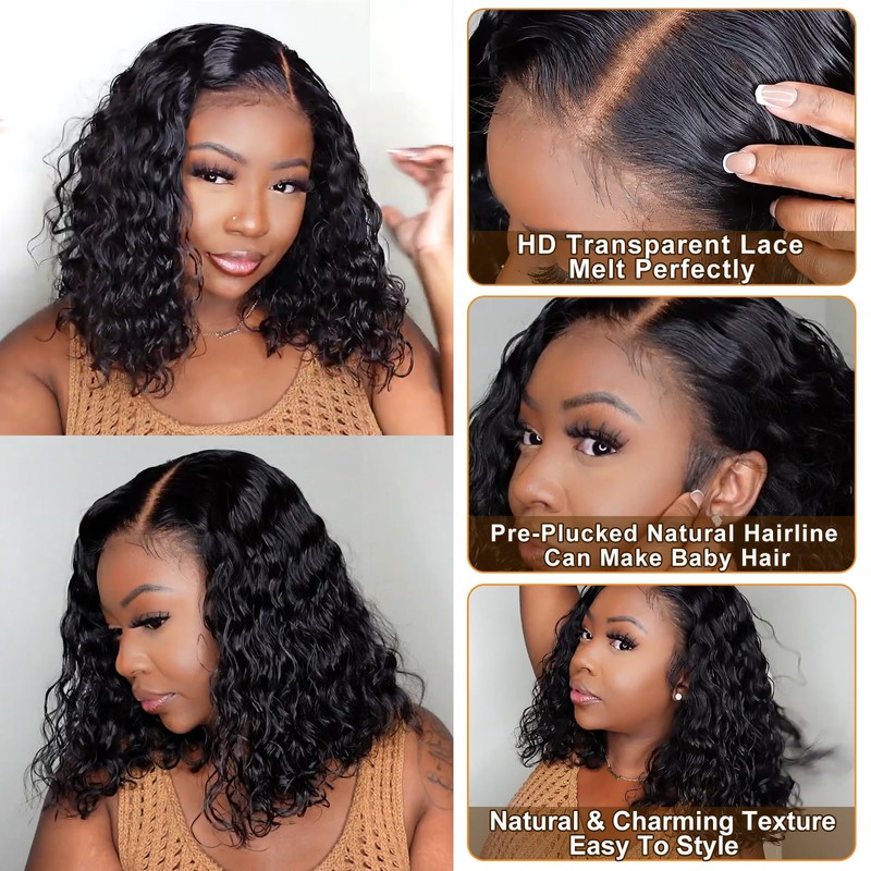 ALISFEEL Pelucas De Cabello Humano Con Ondas Al Agua 13X4,