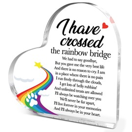 Sympathy Gifts for Loss of Pet,Pet Memorial Gifts,Pets Memorial Bereavement Gift for Loss of Dog Cat,I Have Crossed the Rainbow Bridge Pet Heart Acrylic Plaque Sign