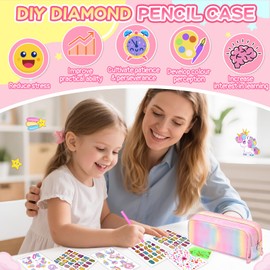 Gifts for 4 5 6 7 8 9 Year Old Girls: Arts and Crafts for Kids Age 6-7-8-9 Birthday Present Diamond Art Pencil Cases Organiser for Girl Toys Age 4-10 Diamond Painting Kit Pen Pouch Stationary for Girl