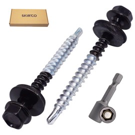 SKIR'CO (Pack of 50) Painted Roofing Screws 4.8 x 50 mm, Hex Head Self Drilling Screws with EPDM Washers (Deep Black, RAL 9005)