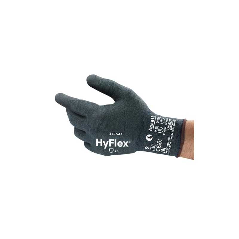 Ansell Hyflex 11-541VP Safety Work Gloves Mechanical Protection, Size 8