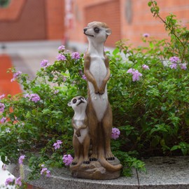 SHAODIE Outdoor Meerkat Sculpture Garden Decoration, Simulated Animal Courtyard Decoration, 17.7 inch Outdoor Decorative Animal Figurine, Parent and Baby Design