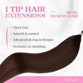 Eliysako I Tip Hair Extensions Human Hair Blonde Itip hair Dark Brown 16inch 50g/pack Extensions Real I Tip Human Hair Soft Nature Cold Fusion For Women