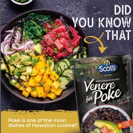 Pre-Cooked Black Rice, Venere, Seasoned for Poke', Ready in 2 Minutes, Product of Italy, All Natural, Non-GMO, Gluten-Free, Riso Scotti (Pre-Cooked Poke' Black Rice 8.11 lbs (230g))