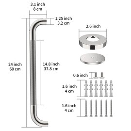 2 Pack 24 Inch Anti Slip Shower Grab Bar Handles, ZUEXT Chrome Stainless Steel Knurled Bathroom Balance Bar, Safety Hand Rail Support,Handicap Elderly Injury Senior Assist Bath Handle(1.25" Diameter)