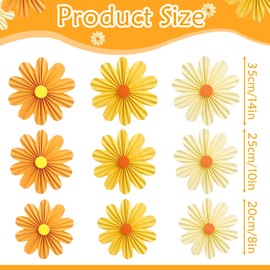 SUNBEAUTY 9 PCS Daisy Orange Party Decorations Spring Party Decorations Paper Fans Party Decorations Tea Talk Party Decorations Flower Party Decorations Paper Flowers Decorations for Wall