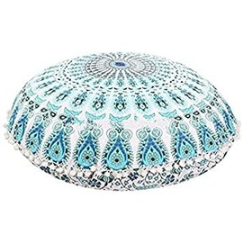 22"Inch/55'cm Round Mandala Floor Pillow Cover Meditation Cushion Sofa Seating Throw Hippie Round Colourful Decorative Bohemian Boho Chic dog bed Indian Pouf COVER ONLY (Mandala- Torquoise)