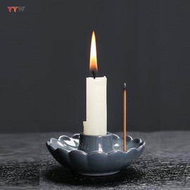 YYW 3 in 1 Ceramic Incense Burner Holder for Incense Sticks, Palo Santo Sticks and Candles, Palo Santo Holder for Meditation Yoga Home Decor(Gray)