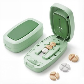 Pill Cutter Splitter with Adjustable Slot, 1/2 1/3 1/4 Tablet Divider for Small and Large Pills, Vitamins (Green)