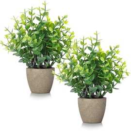 FAVOWREATH 2 Pack Fake Plants Ceramic Mini Artificial Greenery Potted Plants for Home Decor Office Decor Room Decor Farmhouse Decor Indoor Table Bathroom Decor