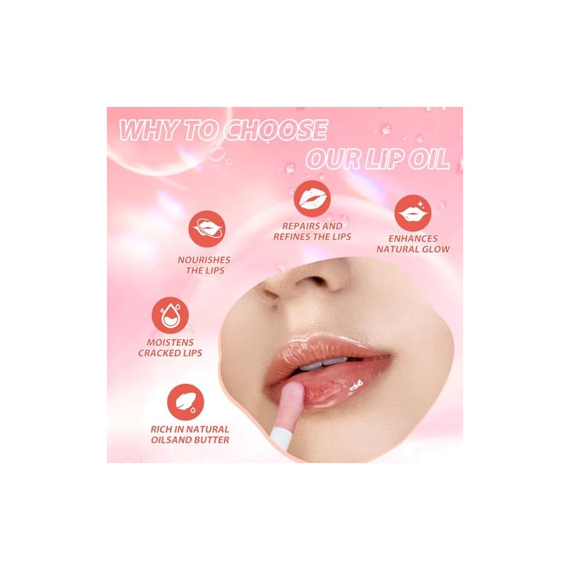 Aceite Hidratante para Labios Lip Oil Gloss, Non-Sticky Fruit Flavored,