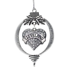 Inspired Silver - Cleveland - Silver Christmas Ornament - Pave Heart Charm Christmas Tree Ornament with Cubic Zirconia - Holiday Hanging Decoration