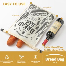 Ryelea Bread Bags - 2 Packs Reusable Cotton Bags for Homemade Bag Sourdough and Loaf Storage-17" x 13" (White)