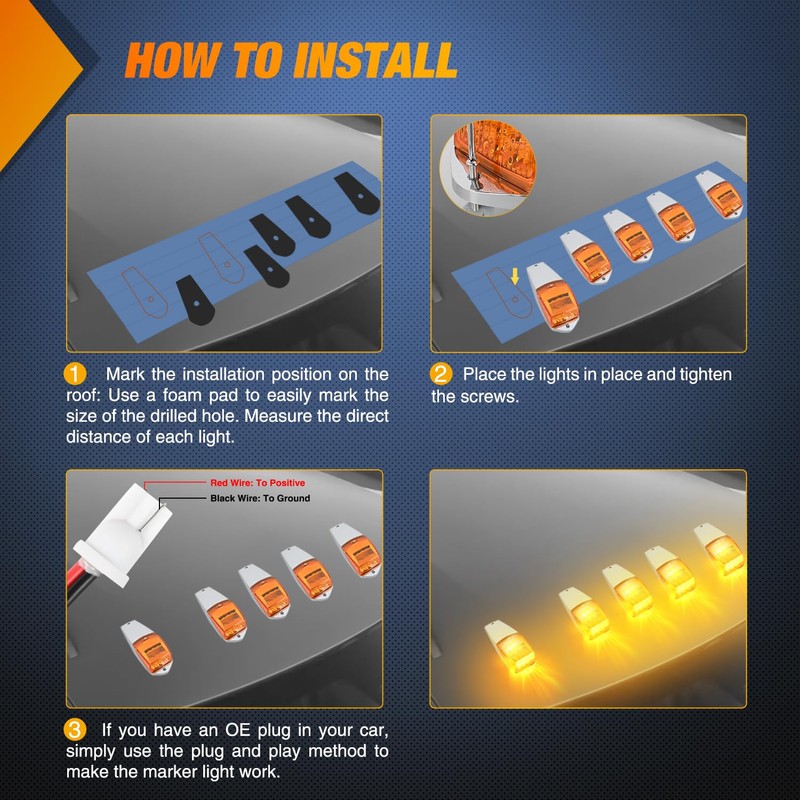Nilight Cab Roof Marker Light 5 PCS 17 LED Amber