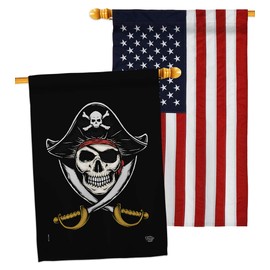 Ornament Collection House Flag Pack Coastal Pirate Ship Skull Treasure Map Carribean Jolly Blackbeard Jack Embroidery Decoration Banner Small Garden Yard Gift Double-Sided, Made in USA