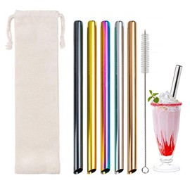 Reusable Stainless Steel Drinking Straws - Extra Wide Straws Smoothie/Bubble Tea/with Cleaning Brush & Carry Bag (Multicolour)