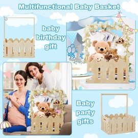 Wooden Baby Shower Crate Closet in Classic Fence Design with Hangers & Handle, Large Crate for Baby Shower Display, Basket for Baby Shower Gifts, Nursery Storage & Decor Organizer